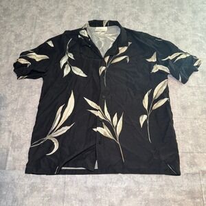 YoungLA Lah Casa Black Botanical Leaf Graphic Button Down Shirt Mens Medium